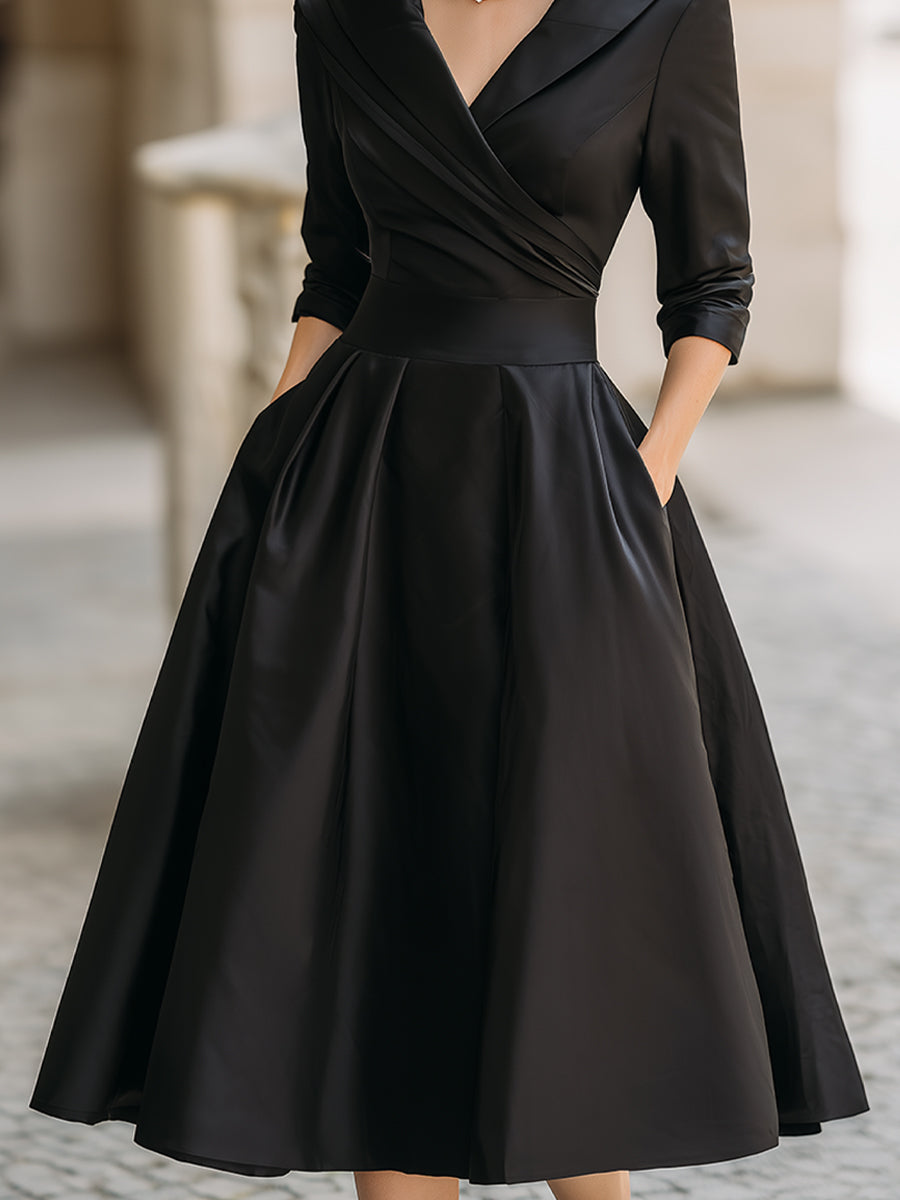 Elegantní midi šaty ve tvaru A pro ženy – Vintage a formální plisovaný styl
