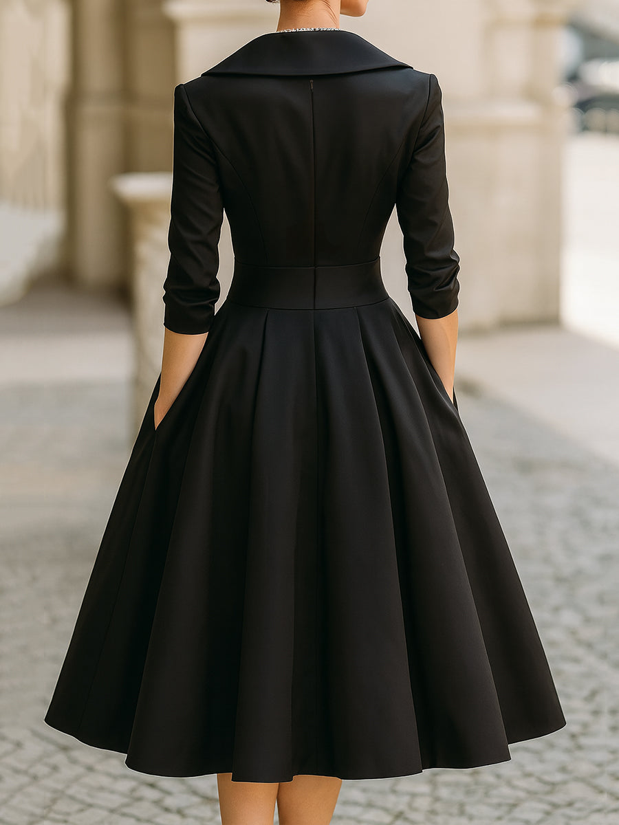 Elegantní midi šaty ve tvaru A pro ženy – Vintage a formální plisovaný styl