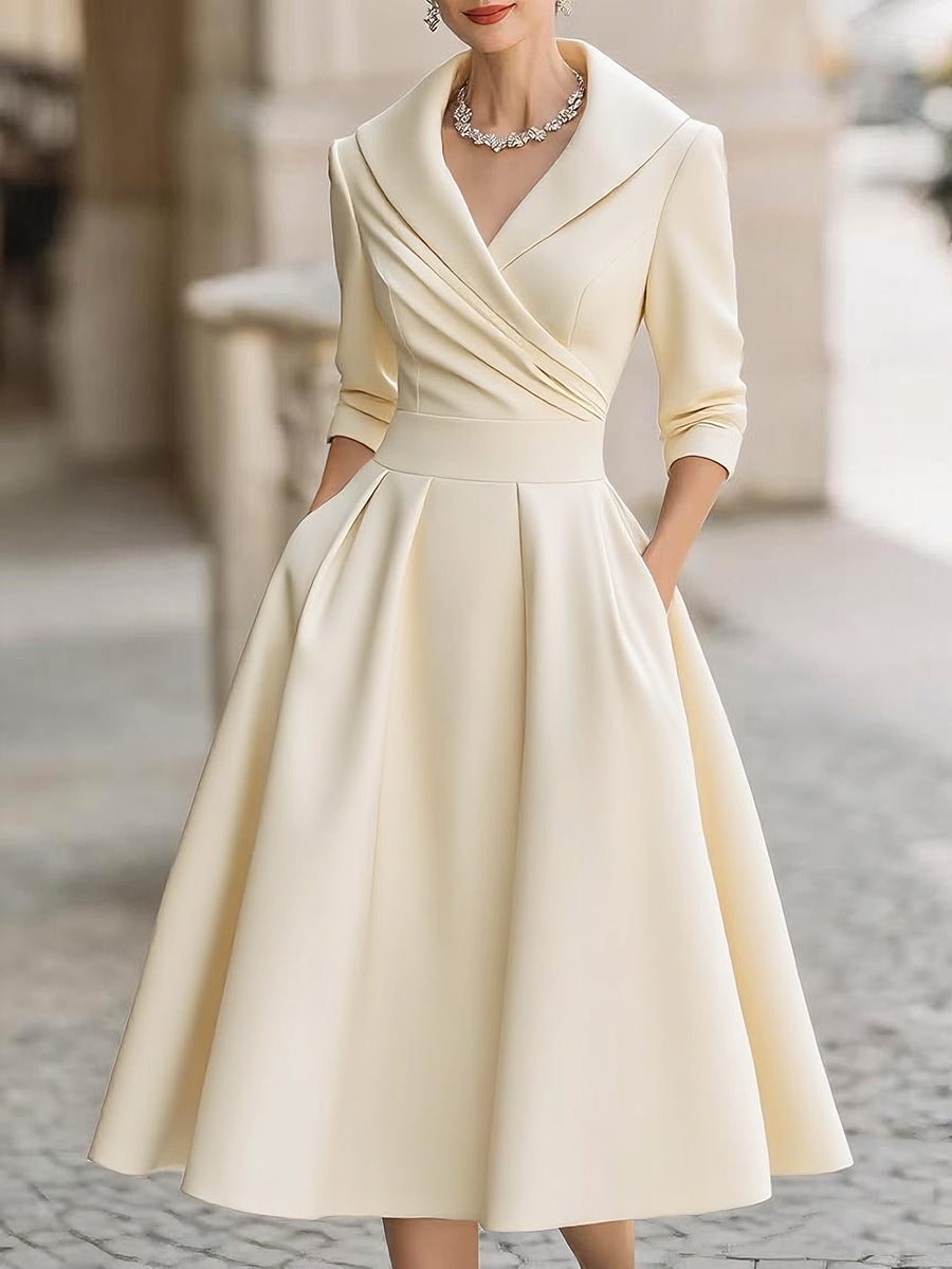 Elegantní midi šaty ve tvaru A pro ženy – Vintage a formální plisovaný styl