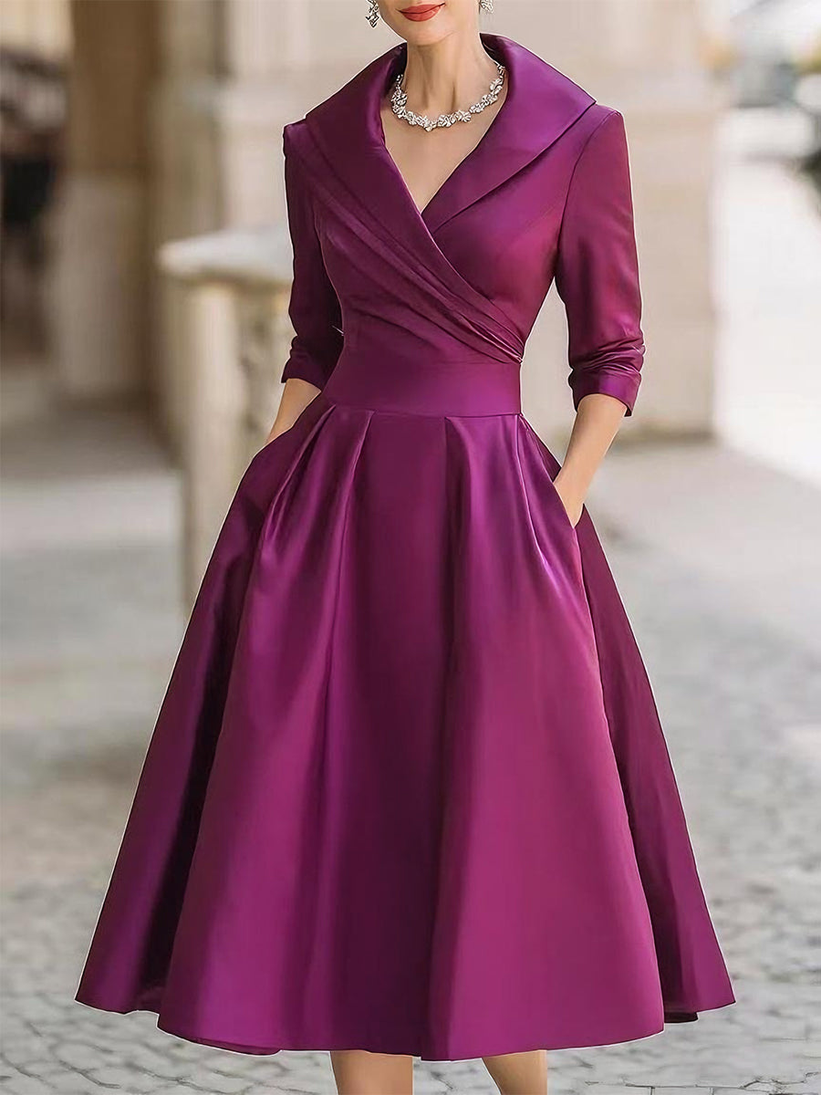 Elegantní midi šaty ve tvaru A pro ženy – Vintage a formální plisovaný styl