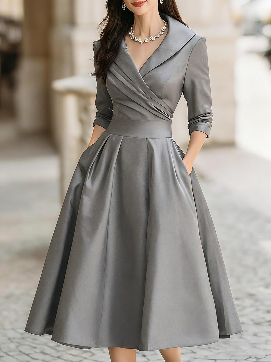 Elegantní midi šaty ve tvaru A pro ženy – Vintage a formální plisovaný styl