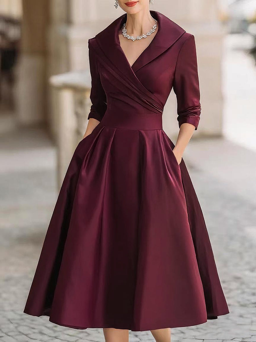 Elegantní midi šaty ve tvaru A pro ženy – Vintage a formální plisovaný styl