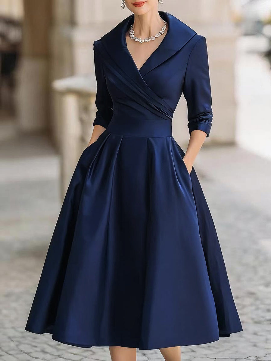 Elegantní midi šaty ve tvaru A pro ženy – Vintage a formální plisovaný styl