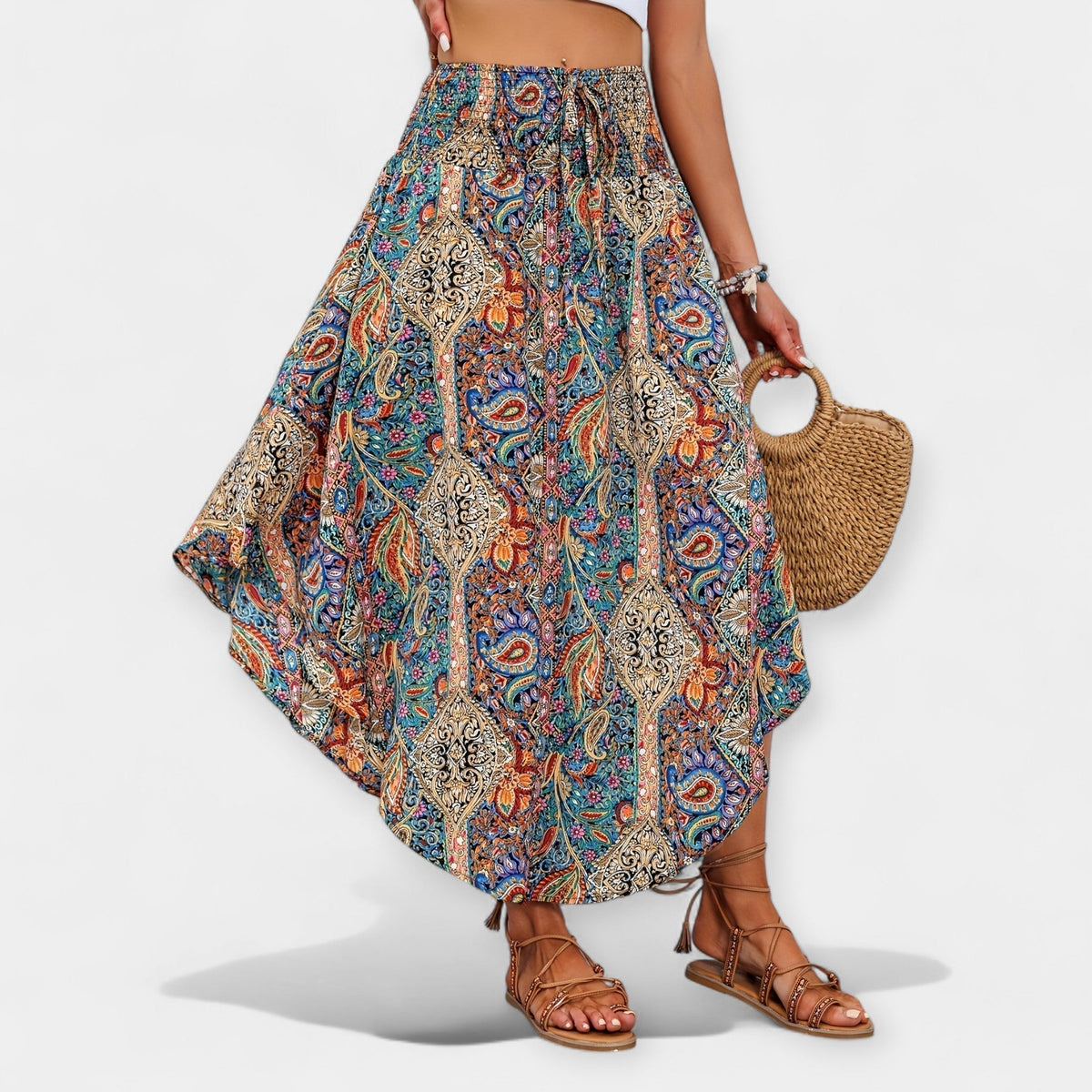 Magdaléna Romantické Midi Sukně Vysoký Pas Květinové