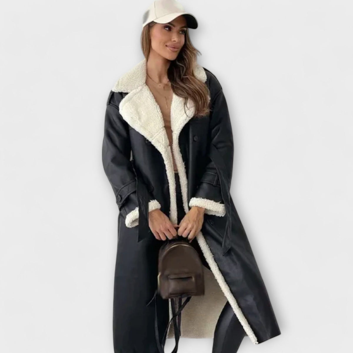 Maria – Dlouhý klasický kabát s fleece podšívkou a teddy límcem
