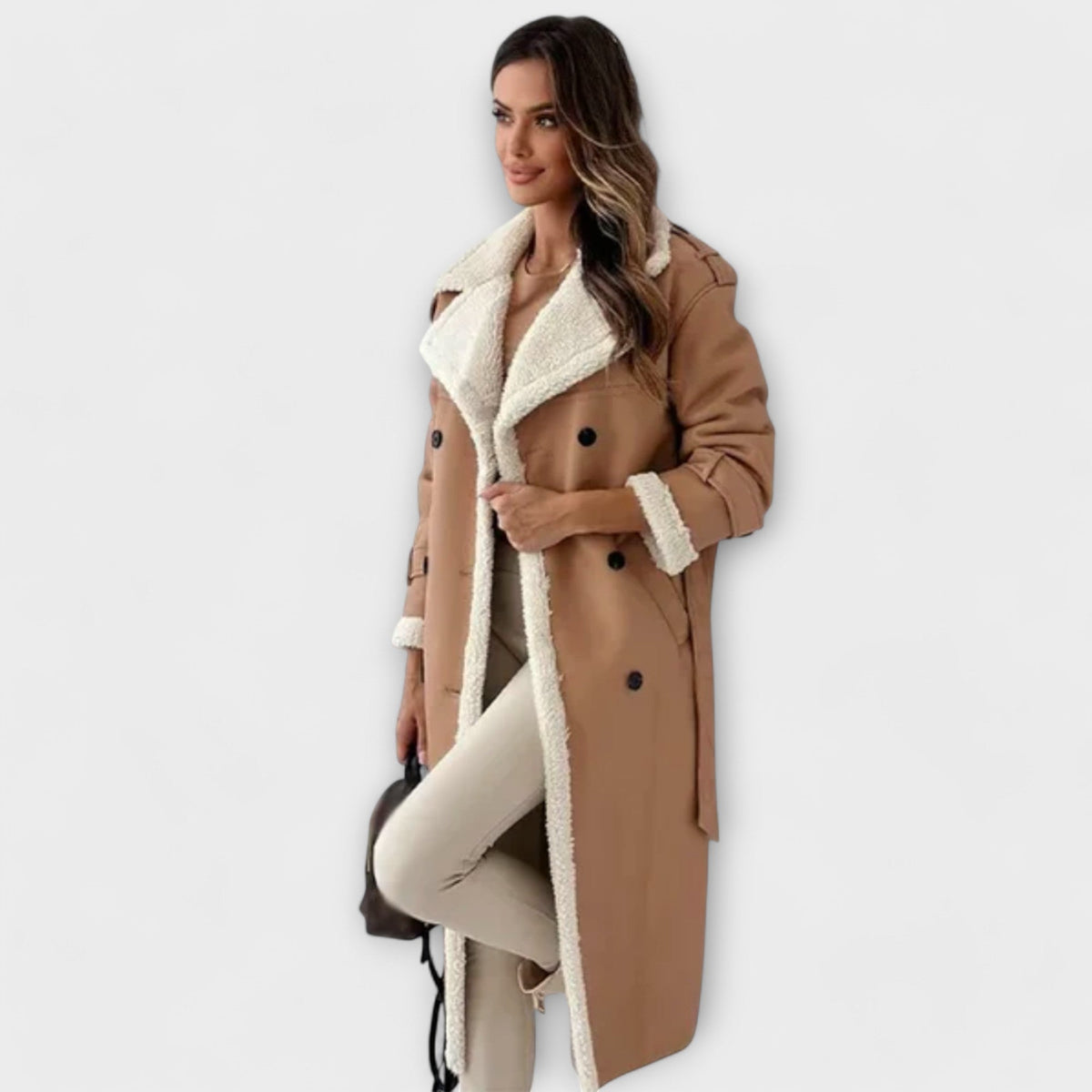 Maria – Dlouhý klasický kabát s fleece podšívkou a teddy límcem
