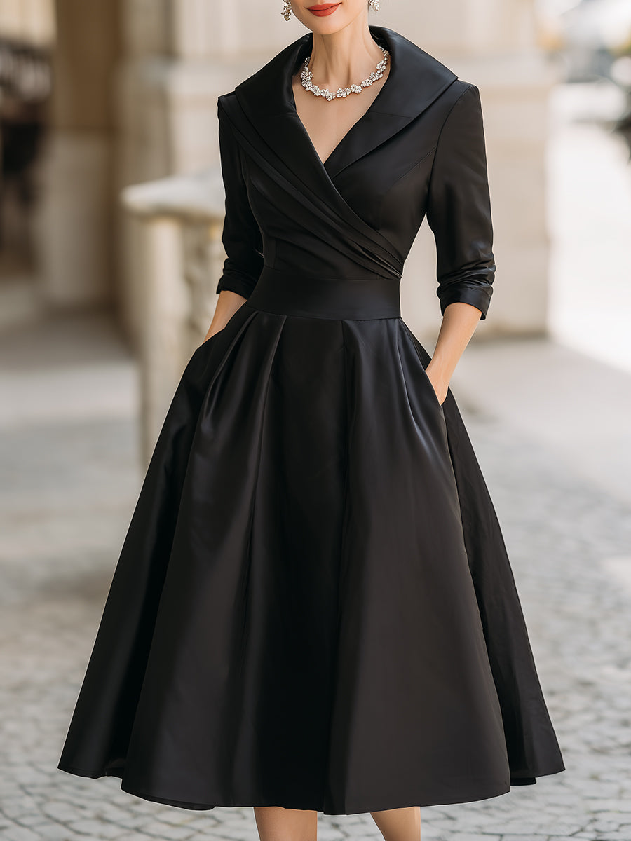 Elegantní midi šaty ve tvaru A pro ženy – Vintage a formální plisovaný styl