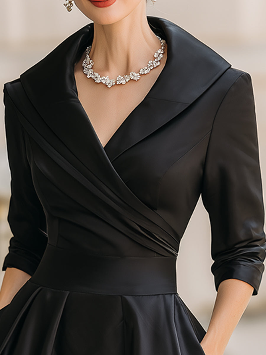 Elegantní midi šaty ve tvaru A pro ženy – Vintage a formální plisovaný styl