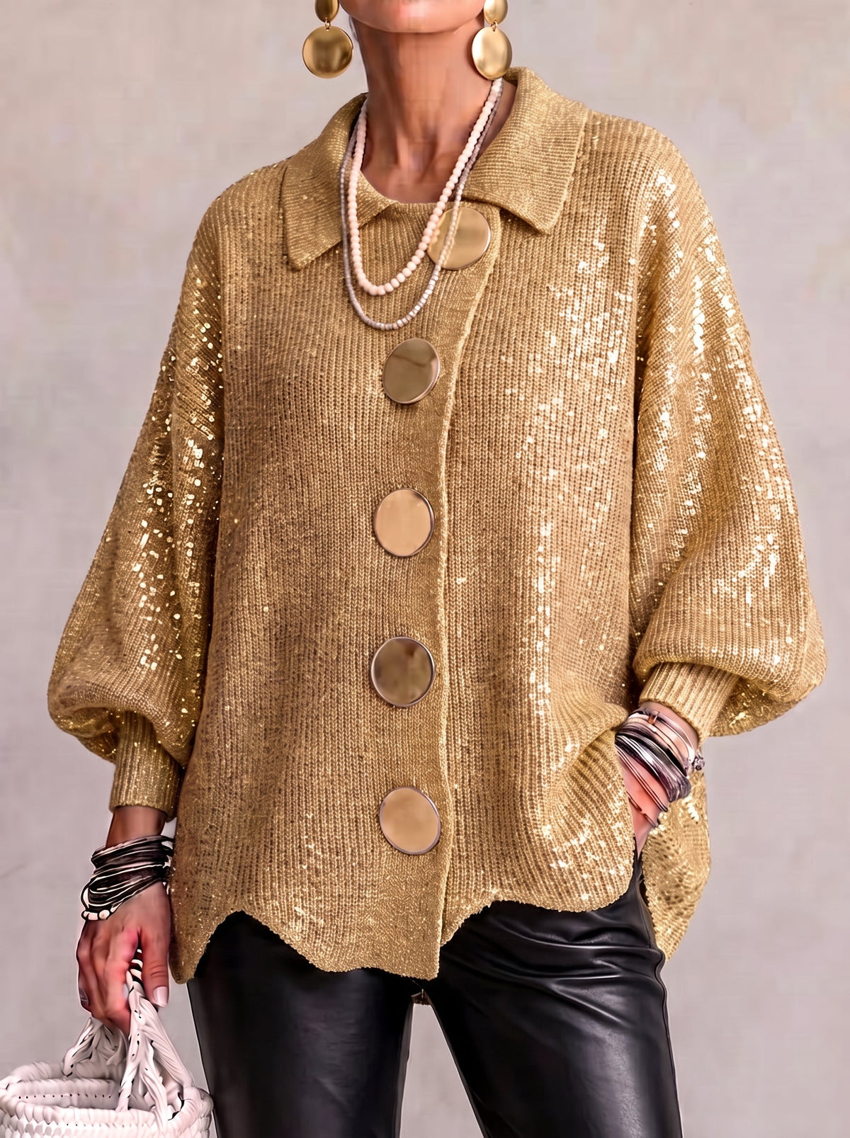 Isadora | Oversize kardigan s límcem a velkými kovovými knoflíky