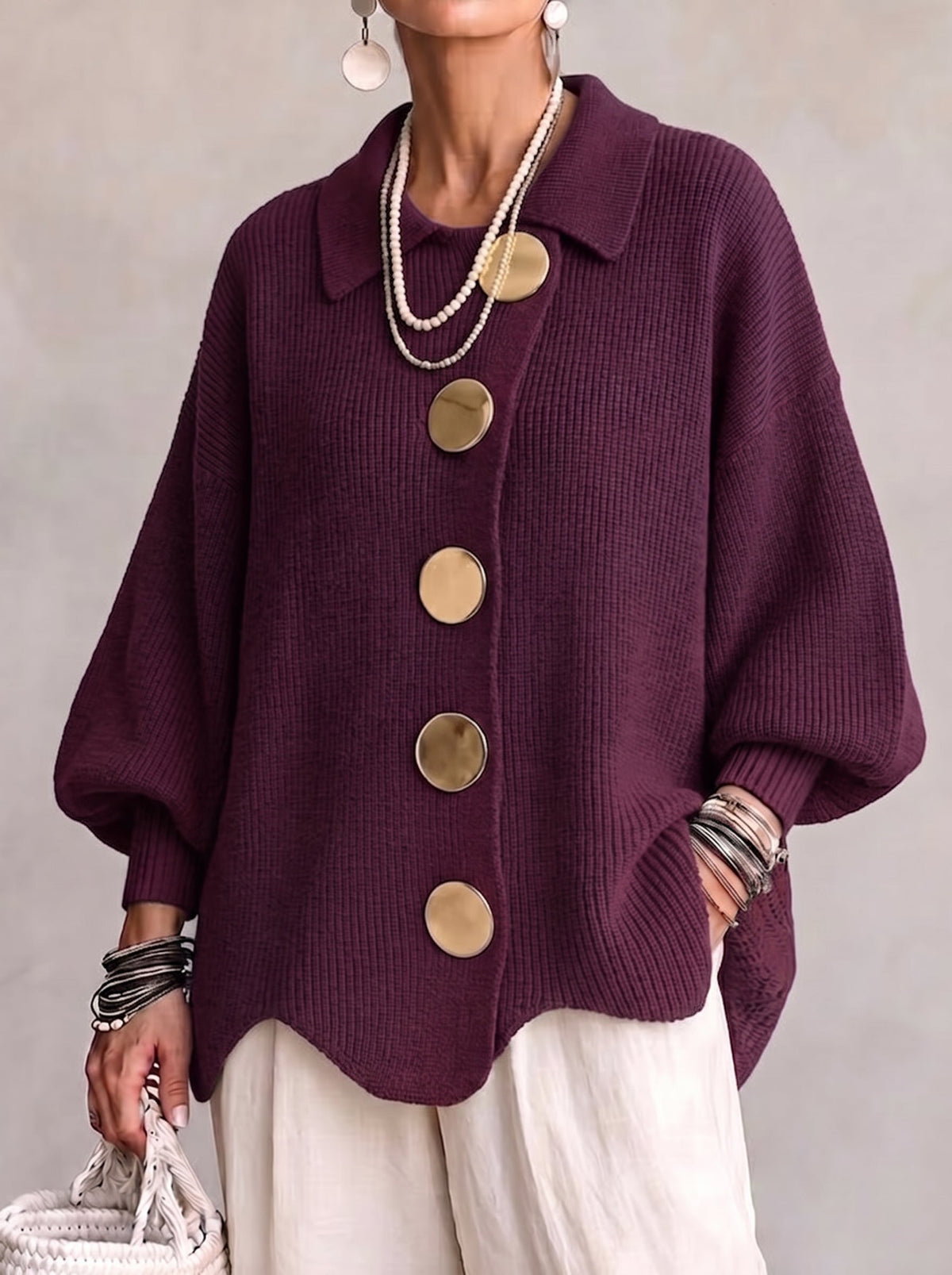 Isadora | Oversize kardigan s límcem a velkými kovovými knoflíky